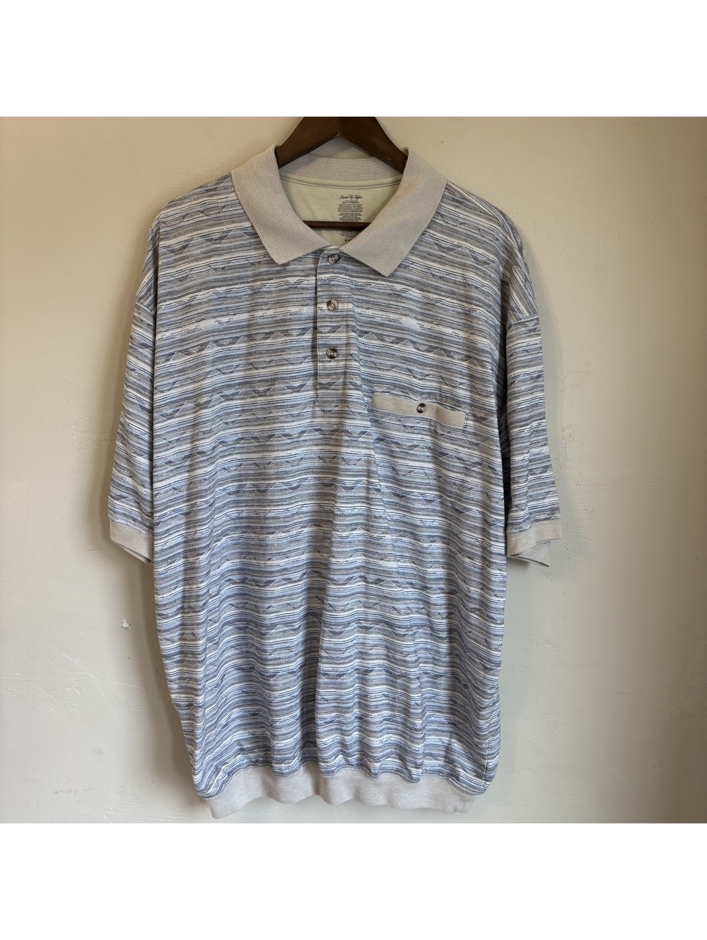 David Taylor Collection Geometric Stripe Polo Shirt Short Sleeve Pocket 3XLT